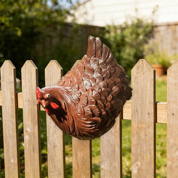 Horivan Vintage Farm Hen Fence Ornament, 3D Decorative Garden Art for Outdoor Decor, Weather Resistant Plastic Chicken Statue for Yard Patio Landscape Decoration, Rustic Home Garden Gift Idea