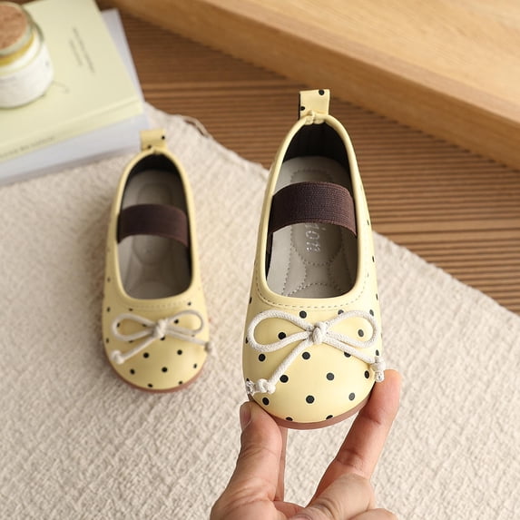 Horivan Vintage Polka Dot Flats for Toddlers Elastic Strap Bowknot Casual Shoes Lightweight Soft Sole Playtime Dress Up Everyday Wear Available in Size 21-30