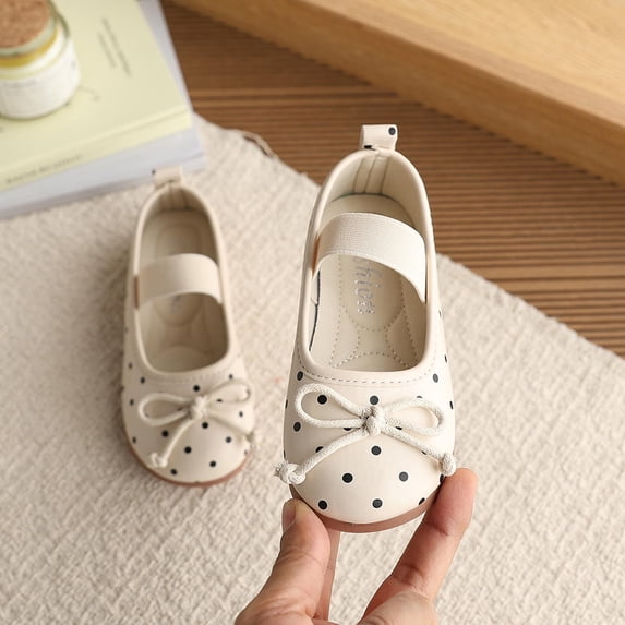 Horivan Vintage Polka Dot Flats for Toddlers Elastic Strap Bowknot Casual Shoes Lightweight Soft Sole Playtime Dress Up Everyday Wear Available in Size 21-30