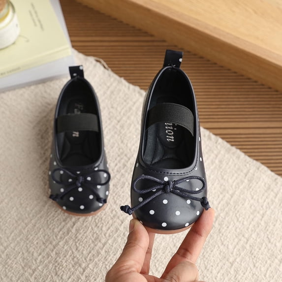 Horivan Vintage Polka Dot Flats for Toddlers Elastic Strap Bowknot Casual Shoes Lightweight Soft Sole Playtime Dress Up Everyday Wear Available in Size 21-30