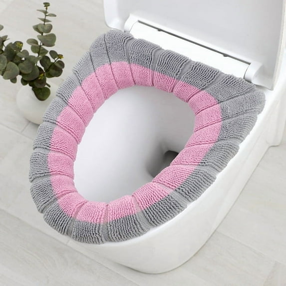 Horivan Warm Toilet Seat Cover for Winter Soft Cushioned Toilet Seat Protector Washable Knitted Fabric Non Slip Bathroom Accessories for Home Comfort