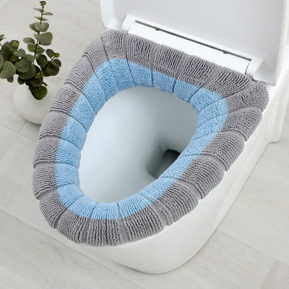 Horivan Warm Toilet Seat Cover for Winter Soft Cushioned Toilet Seat Protector Washable Knitted Fabric Non Slip Bathroom Accessories for Home Comfort