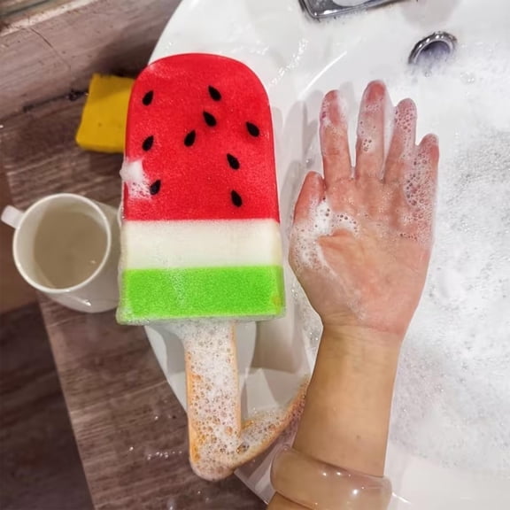 Horivan Watermelon Popsicle Bath Sponge, Soft Multifunctional Scrubber for Dishes Kitchen Cleaning, Reusable Scouring Pad with Hanging Loop, Home Bathroom Sink Cleaning Supplies