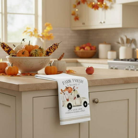 Horivan White Pumpkin Dishcloth Thanksgiving Decoration Absorbent Polyester Cleaning Cloth Fall Holiday Kitchen Towel Festive Home Decor Supplies for Seasonal Table Setting