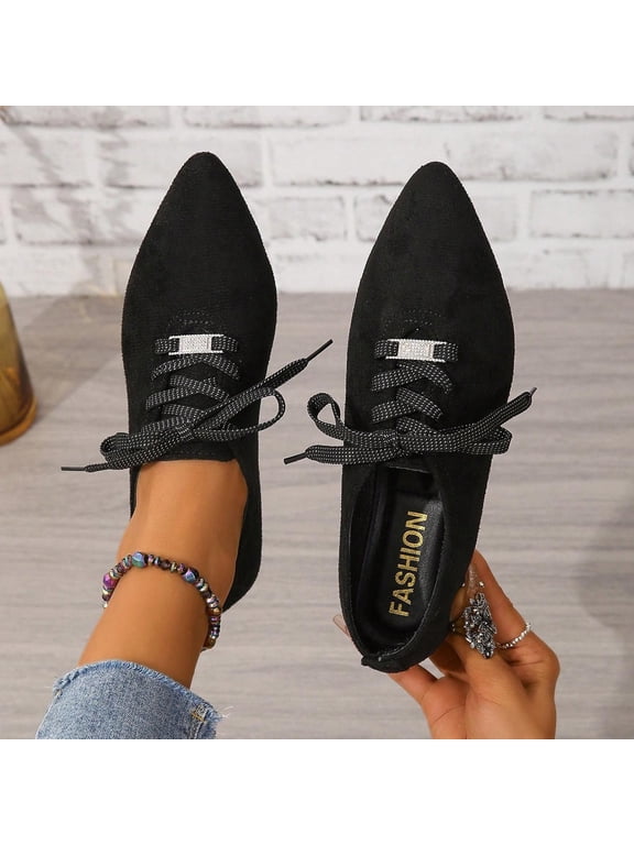 Women's Casual Slip On Flats Pointed Toe Low Heel Shoes for Women, Comfortable Walking Shoes with Rhinestone Buckle, Spring Summer Office Work Commute