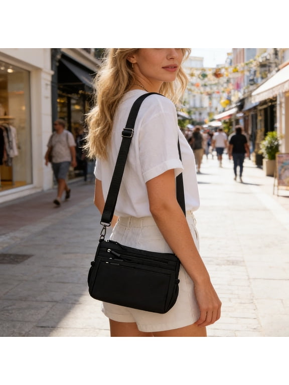 Women's Shoulder Bag Crossbody Bag Lightweight Multi Compartment Oxford Fabric Purse for Commuting Travel Shopping Fashionable Everyday Carry All