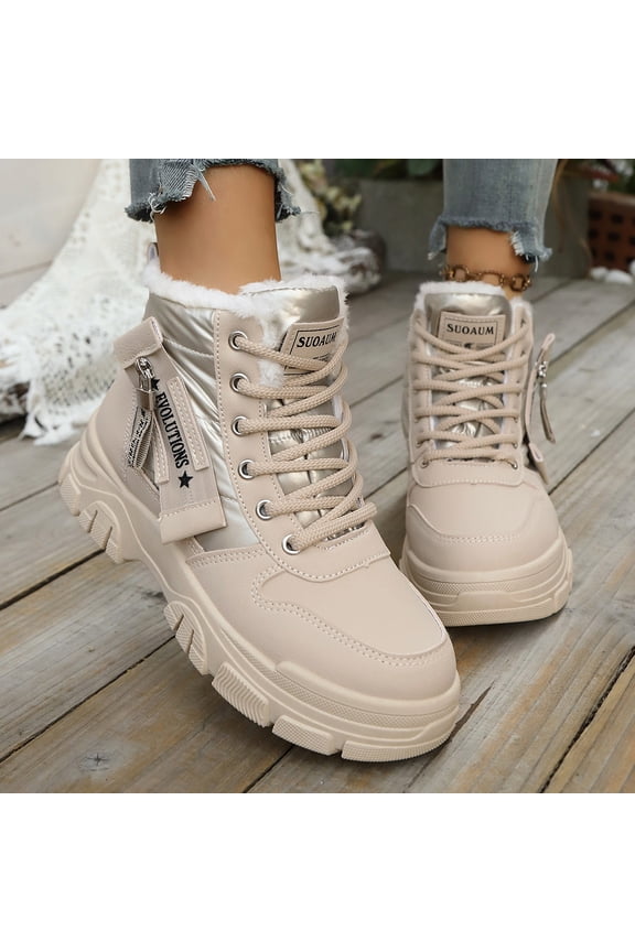 Women's Winter Boots Warm Faux Fur Lined Casual Shoes for Outdoor Walking Comfortable Slip Resistant Thick Sole Ankle Boots with Side Zipper