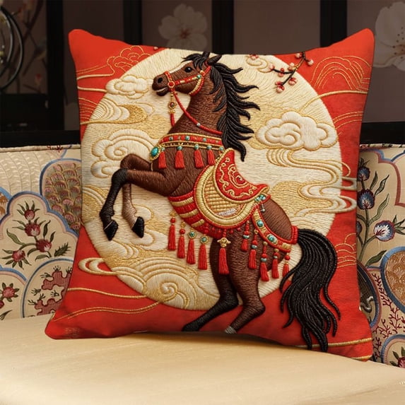 Horivan Year of Horse Decorative Pillow Covers Soft Fabric with Hidden Zipper, Cozy Home Decor for Living Room Sofa Bedroom, Autumn Thanksgiving Seasonal Throw Pillow Cases 45x45cm