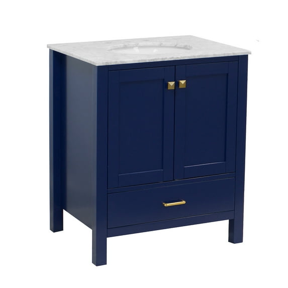 Horizon 30" Bathroom Vanity with Royal Blue Cabinet and Carrara Marble Top