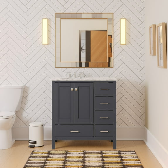 Horizon 36" Bathroom Vanity with Marine Gray Cabinet and Carrara Marble Top