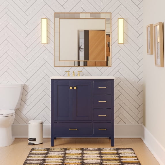 Horizon 36" Bathroom Vanity with Royal Blue Cabinet and Engineered White Top