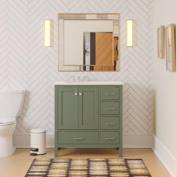 Horizon 36" Bathroom Vanity with Sage Green Cabinet and Engineered White Top