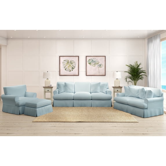 Horizon 4 Pc Slipcovered Living Room Sofa Set Ocean Blue Performance ...