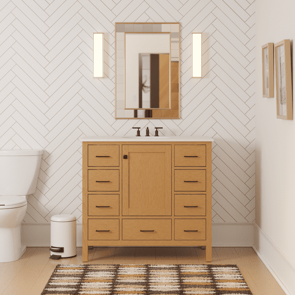 Horizon 42" Bathroom Vanity with Blonde Cabinet and Engineered White Top