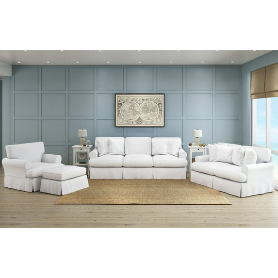 Horizon 4PC Slipcovered Living Room Sofa Set White Washable Performance Fabric