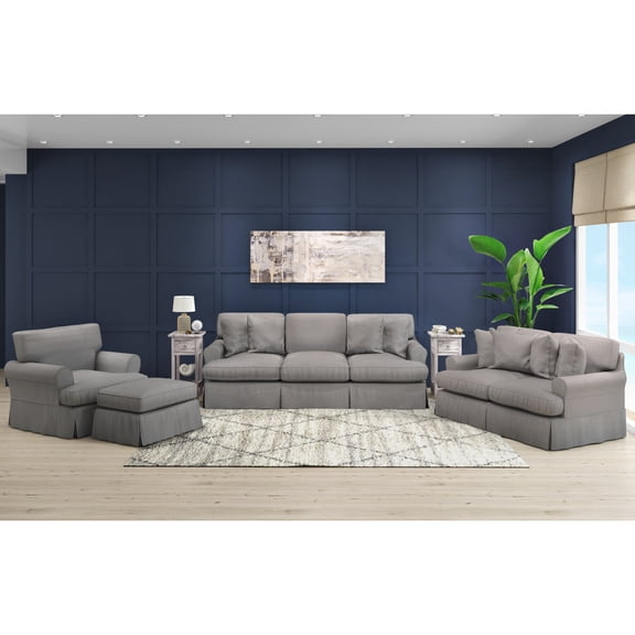 Horizon 4PC Slipcovered Living Room Sofa Set in Gray Washable Performance Fabric