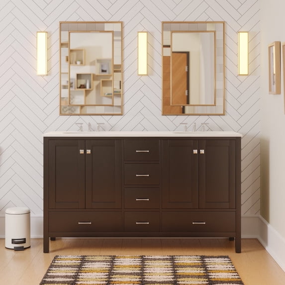 Horizon 60" Double Bathroom Vanity with Chocolate Cabinet and Engineered White Top
