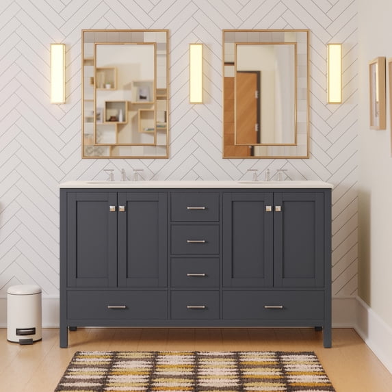 Horizon 60" Double Bathroom Vanity with Marine Gray Cabinet and Engineered White Top