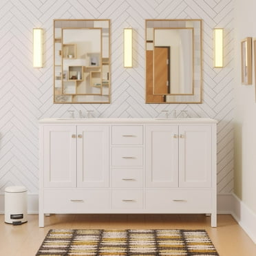Horizon 60" Double Bathroom Vanity with White Cabinet and Engineered White Top