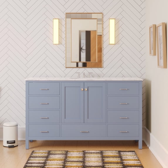 Horizon 60" Single Bathroom Vanity with Powder Blue Cabinet and Engineered Carrara Top