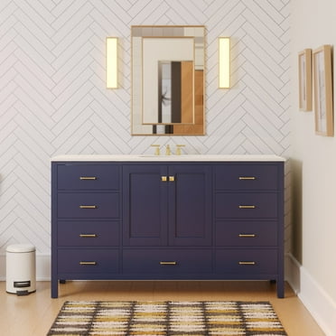 Horizon 60" Single Bathroom Vanity with Royal Blue Cabinet and Engineered White Top