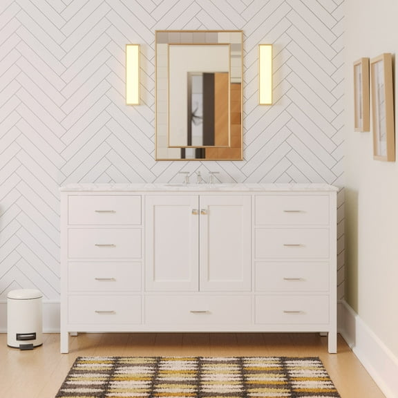 Horizon 60" Single Bathroom Vanity with White Cabinet and Engineered Carrara Top