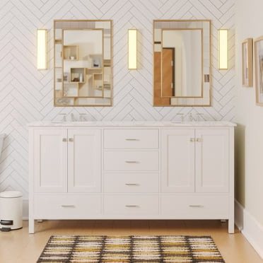 Horizon 72" Double Bathroom Vanity with White Cabinet and Engineered Carrara Top