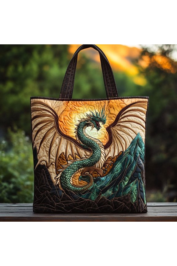 Horizon Blaze Dragon Quilted Tote Bag, Fantasy Dragon Art Carryall, Practical Daily Bag, Gift for Fantasy Lovers