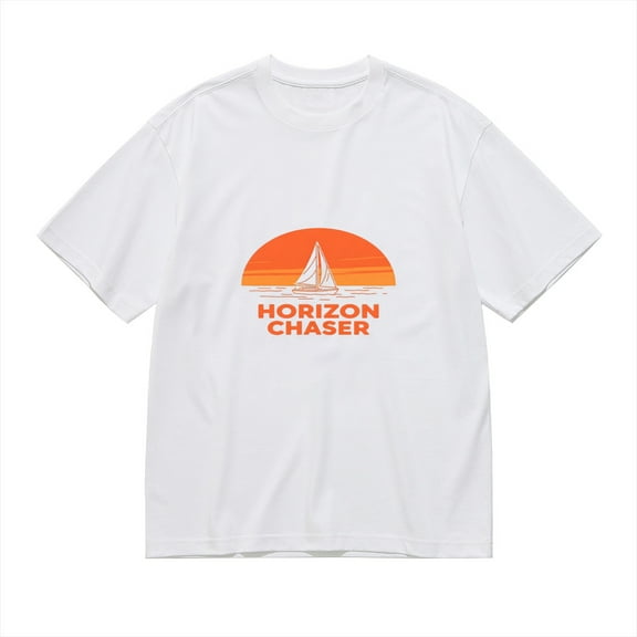 Horizon Chaser, Sunset Sailing Print, Vintage T Shirt, Cotton T-Shirt for Men, 23611313,L