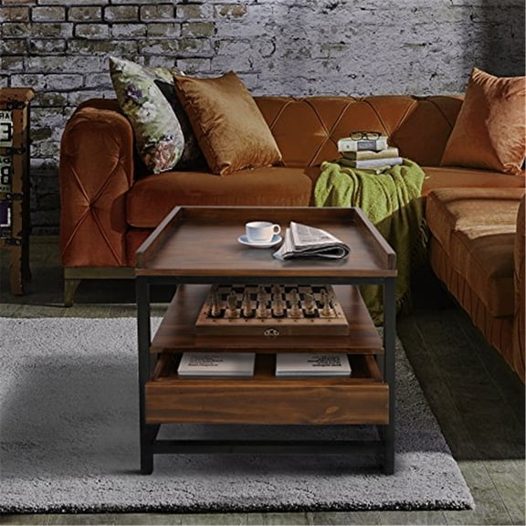 Horizon End Table with Drawer & Shelf - Matte Black & Mocha Finish