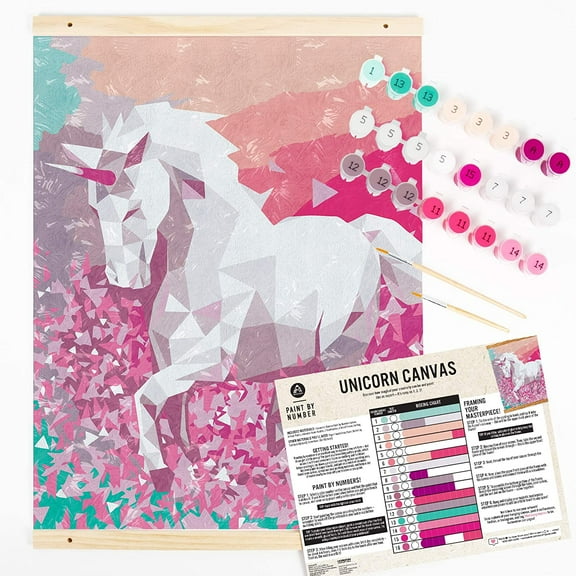Horizon Group USA Paint By Numbers, DIY Painting Kit, Geometric Unicorn Cloth Canvas, 16  x 20 , Includes Wooden Frame & Paintbrushes, Acrylic Paints, Paint By Numbers for Adults, No Experience Needed