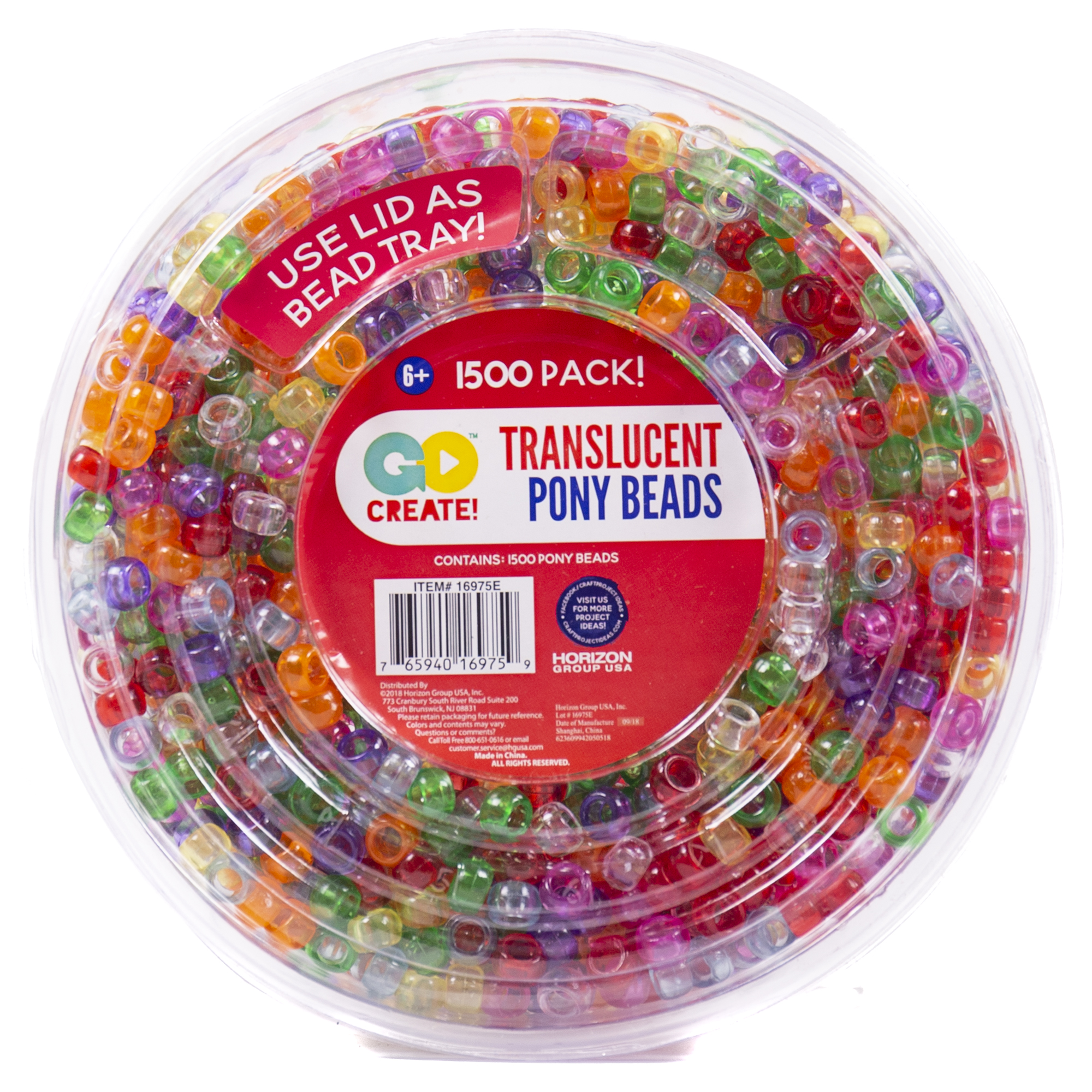 Horizon Group USA Translucent Multi-Color Pony Beads, 1500 Piece - image 1 of 3