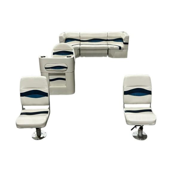 Horizon Manufacturing Elite Pontoon Furniture Set 10 PC Elite 005 White/Navy/Blue
