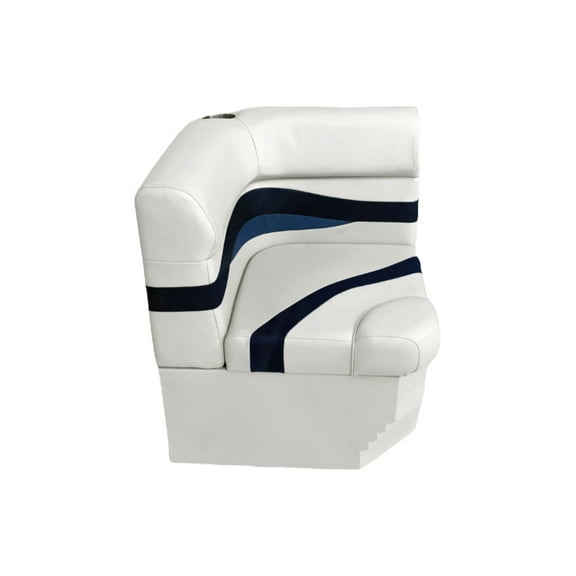 Horizon Manufacturing Elite Series Pontoon Radius Corner Cushion Set WITH Base 3207-3011-AADK White/Navy/Blue