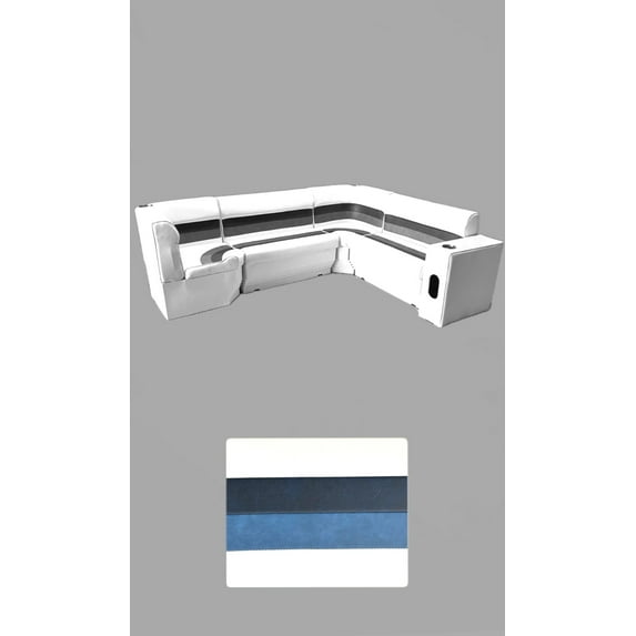 Horizon Manufacturing Pontoon Furniture Set- 9 pc Premium 002 White/Navy/Blue