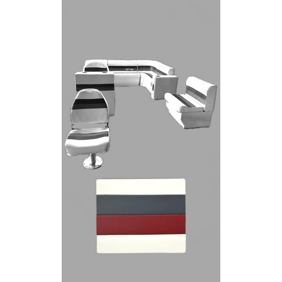 Horizon Manufacturing Premium Pontoon Furniture Set 14 PC Premium 008 White/Red/Charcoal