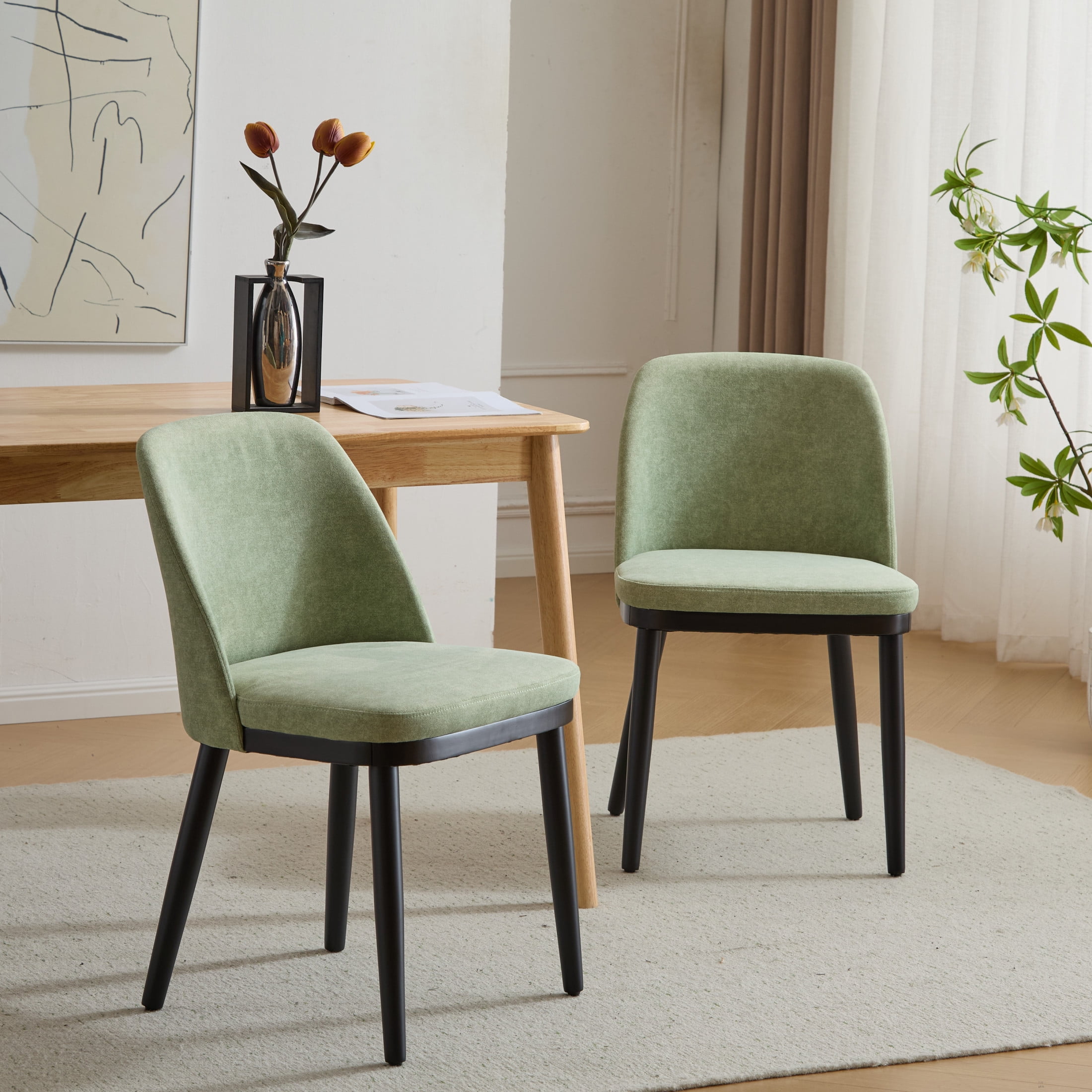 Horizon Modern Upholstered Dining Chairs, Rubberwood, Mint + Black, Set of 2