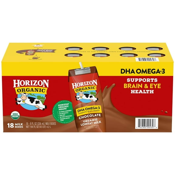 Horizon Organic Chocolate Low-Fat Milk Boxes, 8 fl oz, 18 Count