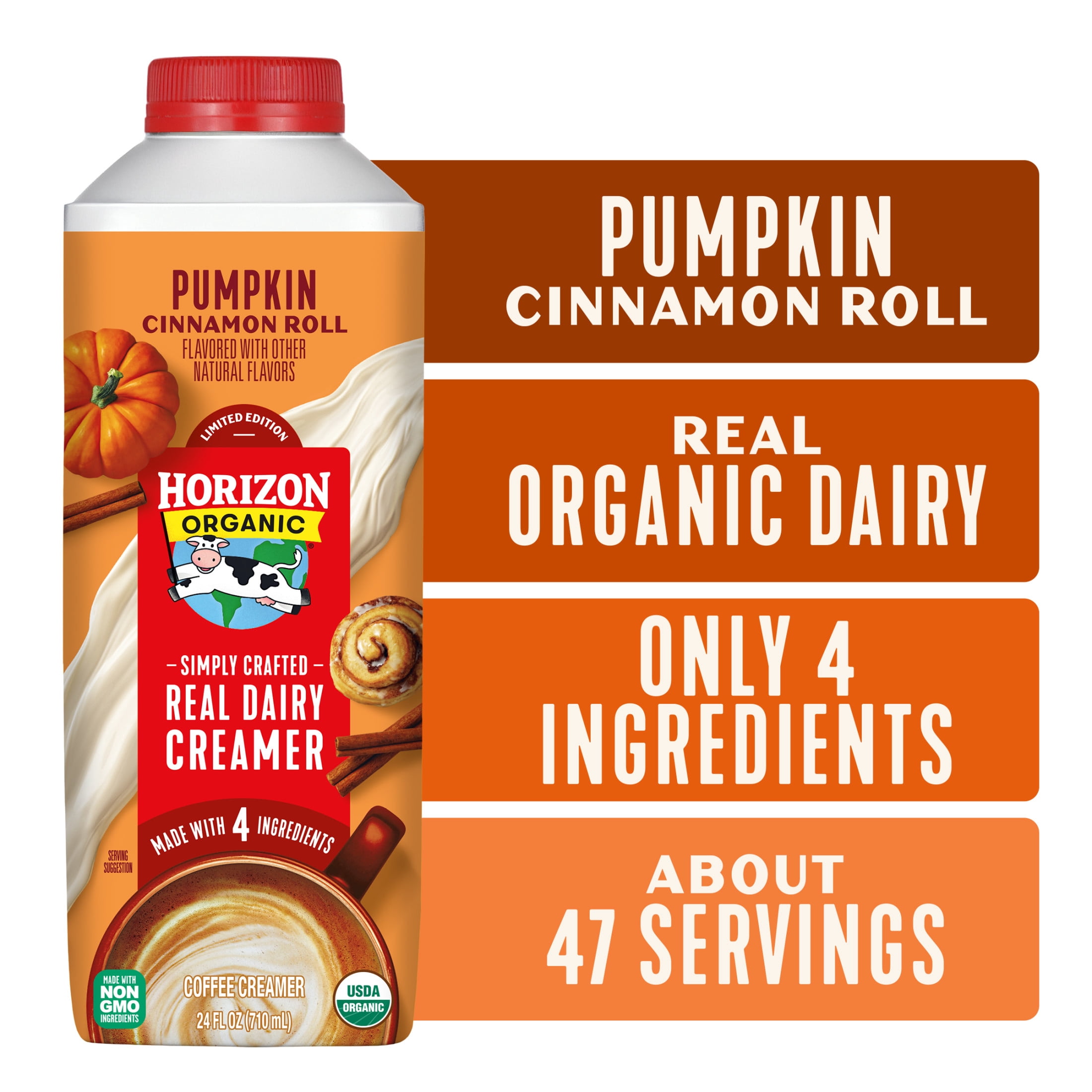Horizon Organic Real Dairy Pumpkin Cinnamon Roll Coffee Creamer, 24 fl oz