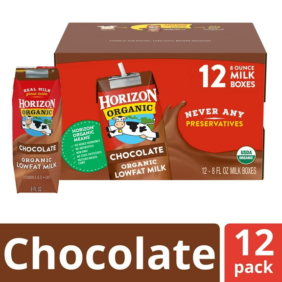 Horizon Organic Shelf Stable 1% Lowfat Chocolate Milk Boxes, 8 fl oz, 12 Count