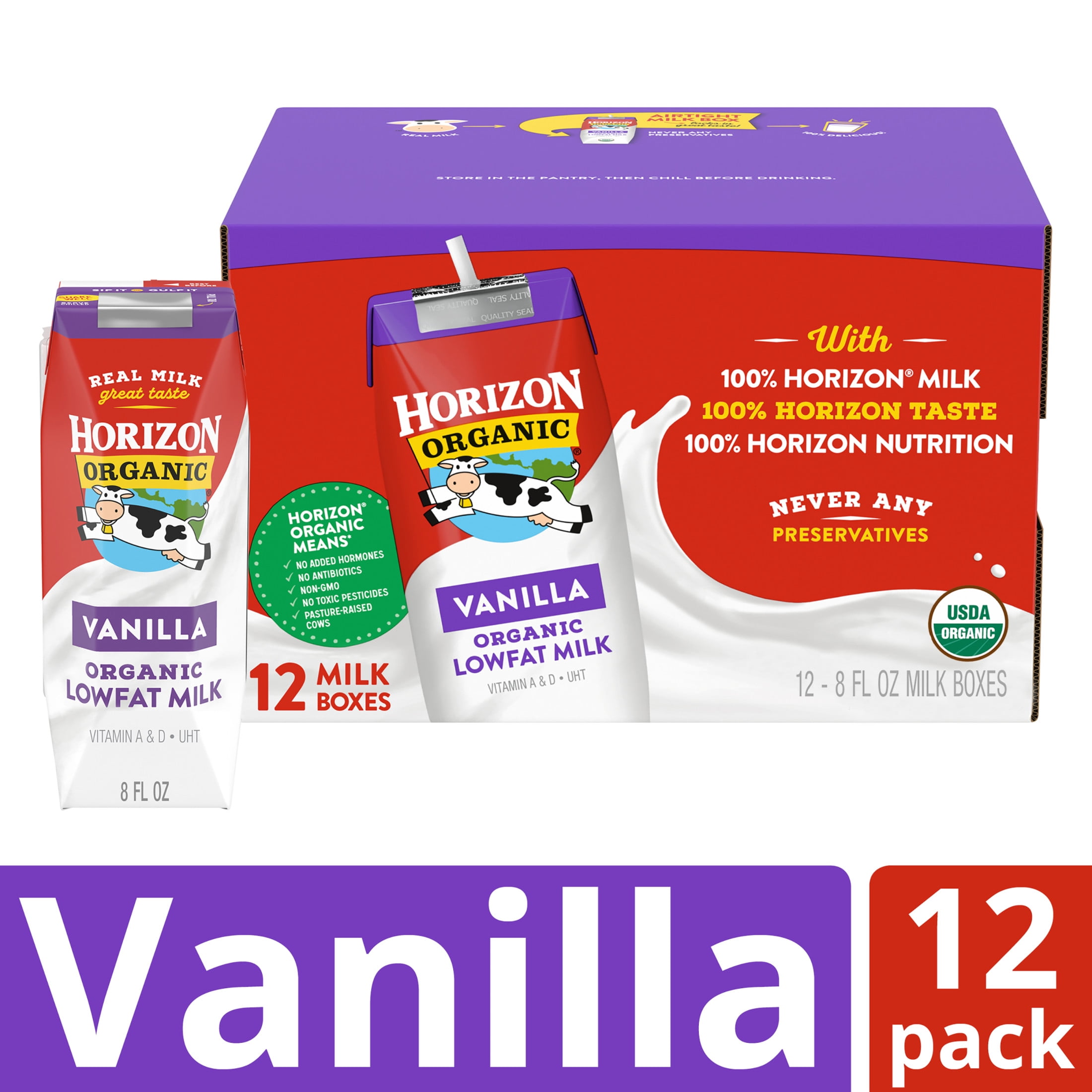 Horizon Organic Shelf Stable 1% Lowfat Vanilla Milk Boxes, 8 fl oz, 12 Count