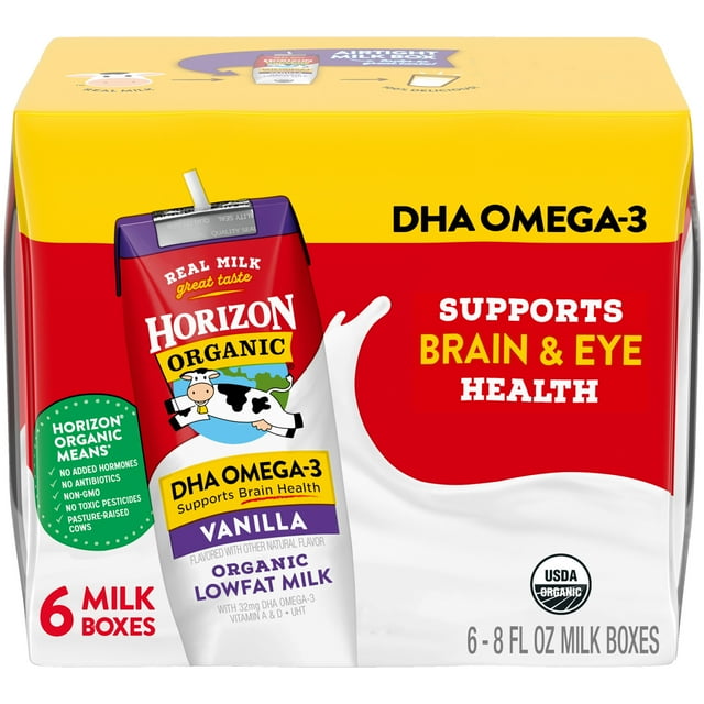 Horizon Organic ShelfStable 1 Low Fat Milk Boxes with DHA Omega3, Vanilla, 8 oz., 6 Pack