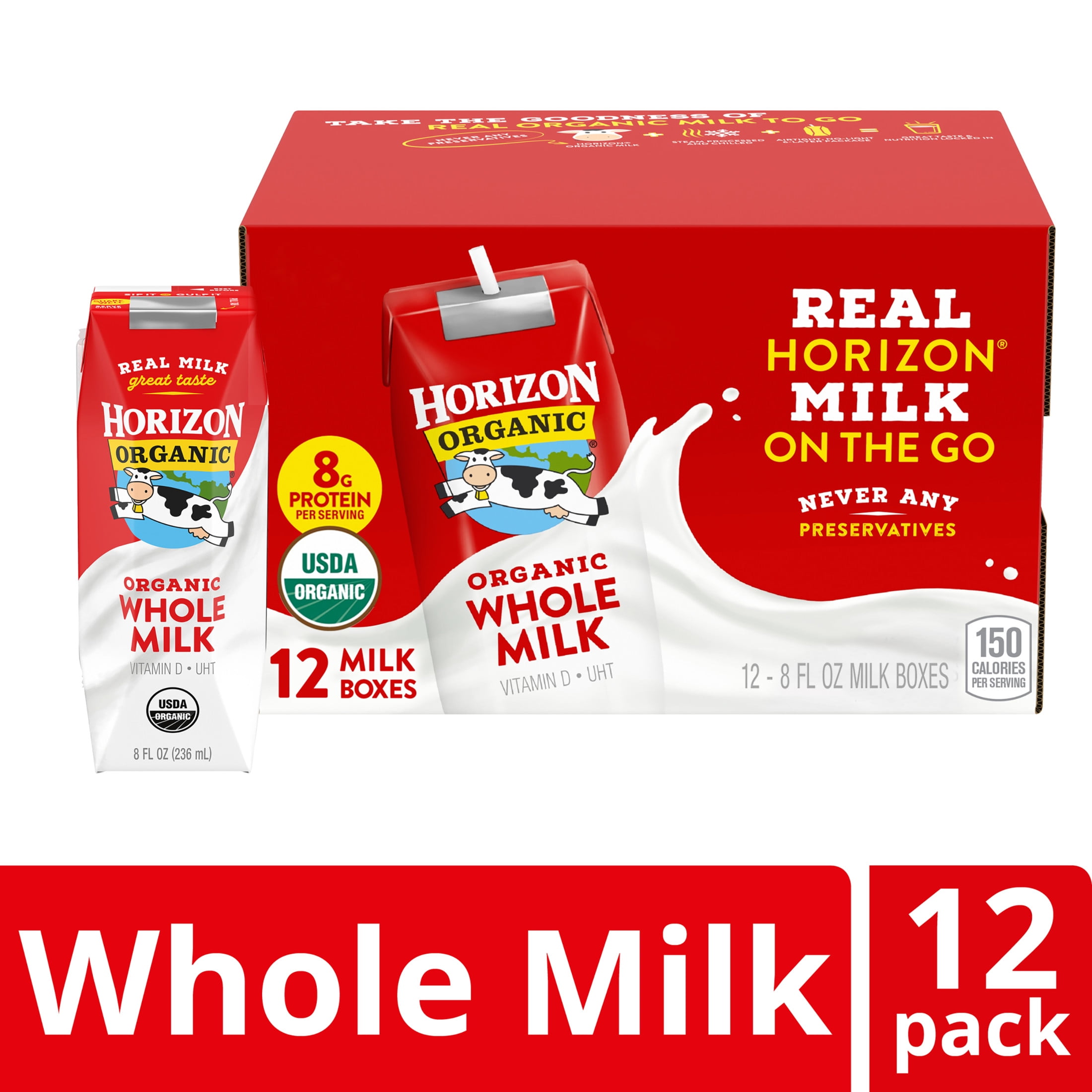 Horizon Organic Shelf Stable Whole Milk Boxes, 8 fl oz, 12 Count