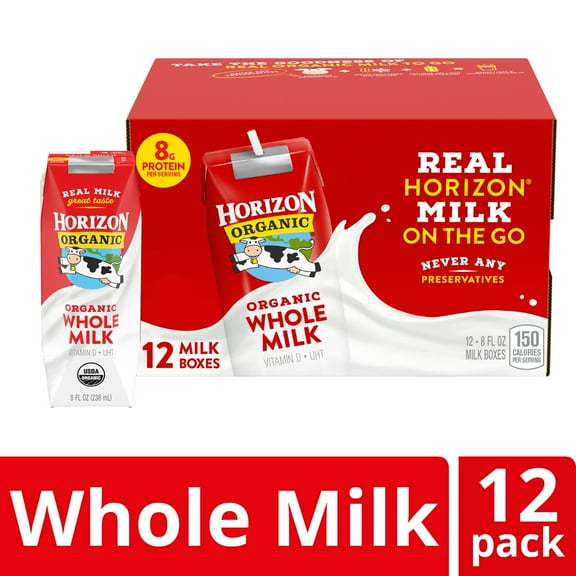 Horizon Organic Shelf Stable Whole Milk Boxes, 8 fl oz, 12 Count