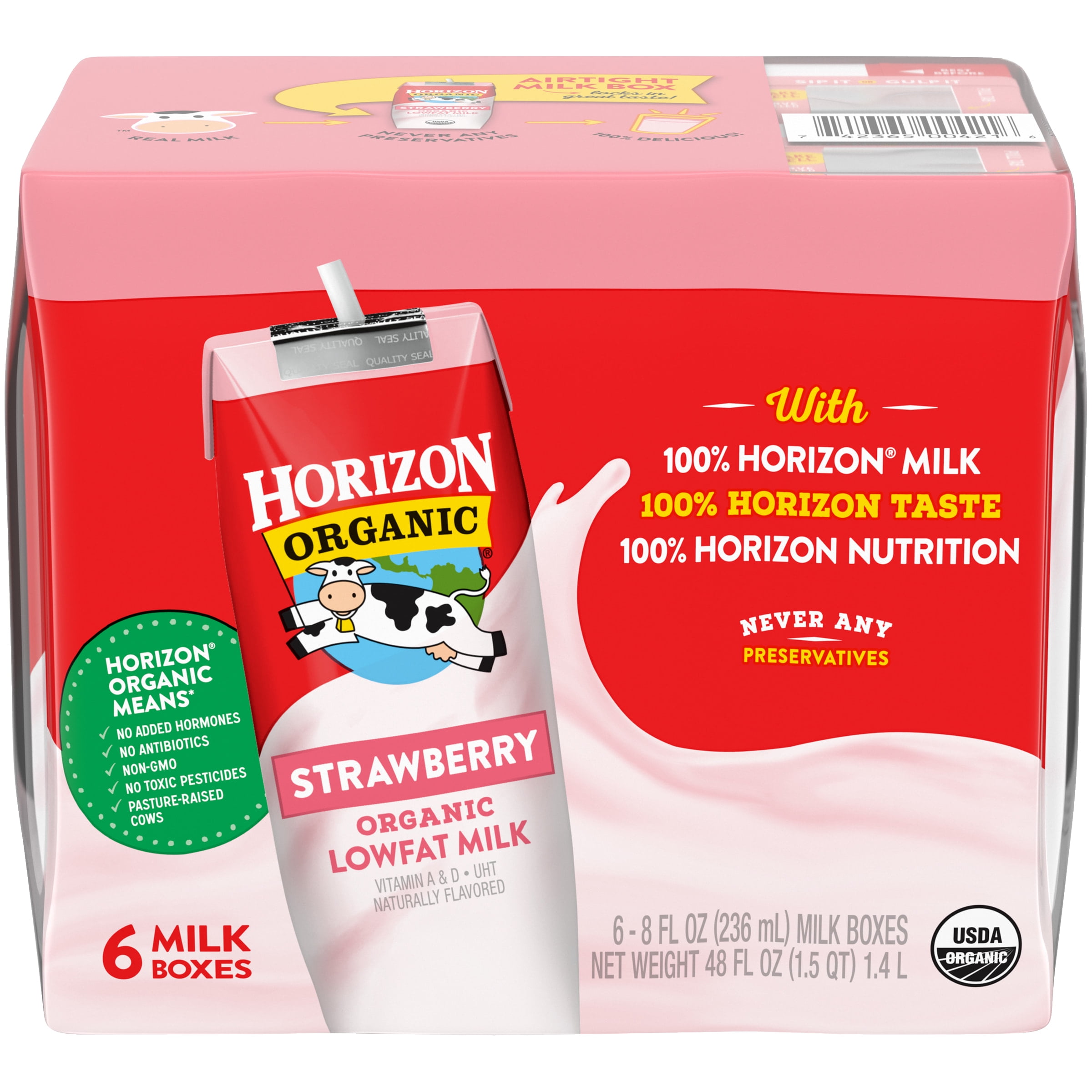 Horizon Organic Horizon Organic Shelf Stable 1% Lowfat Strawberry Milk Boxes, 8 fl oz, 6 Count