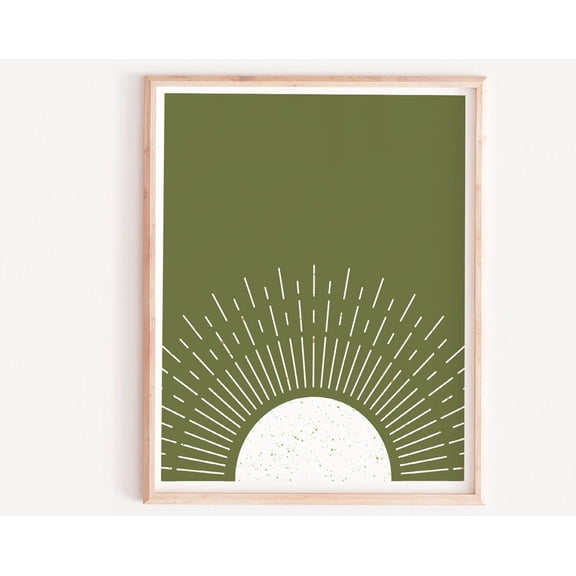 Horizon Sun Art Print, Green Sunburst Wall Art, Trendy Color 2020, Minimalist Abstract Sun Poster, Boho Wall Print, Sunset Poster, Sunrise Wall Art, Modern Wall Decor, 12x18 UNFRAMED