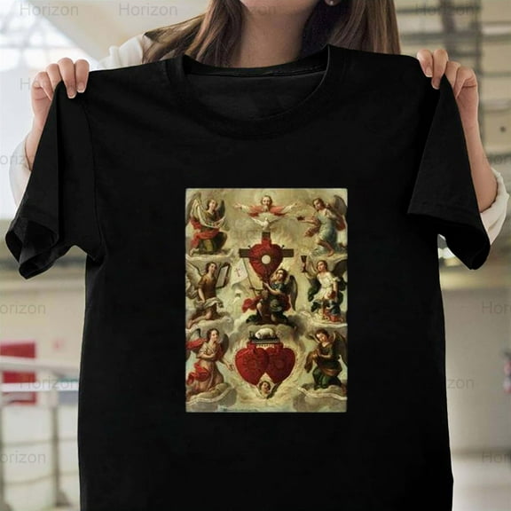 Horizon261 Allegory of the Holy Eucharist Miguel Cabrera Art Graphic T-Shirt, for Unisex, up to size 5XL.