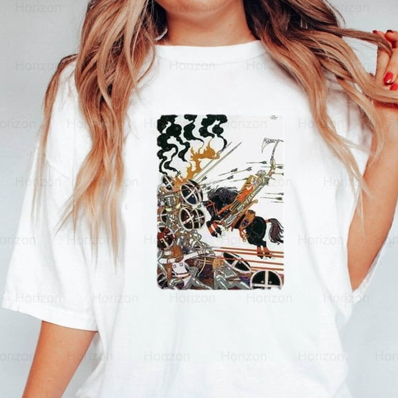 Horizon261 Young People and Black Horses Kay Nielsen, Fairy Tale Art T-Shirt, for Unisex, up to size 5XL.
