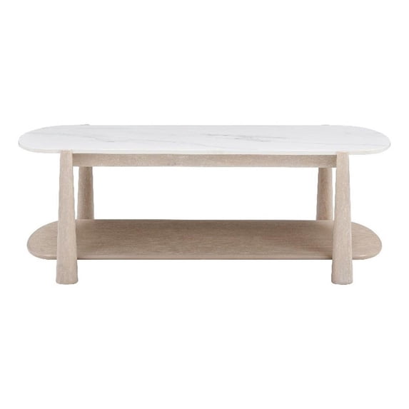 Horizons White Marble White Oak Coffee Table with Casters
