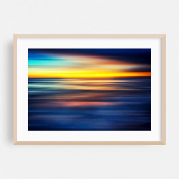 Horizons in Motion - Photography Abstract Ocean Sunset Seascape Minimalist Waves Coastal Oak Framed Wall Art Print 16 x 24 inches